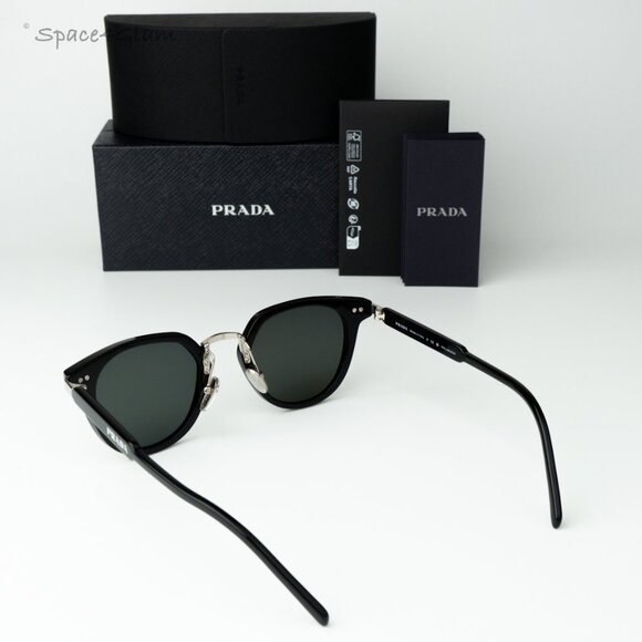 Prada Men Sunglasses Black Green Polarized Oval PR17YS 1AB03R BRAND NEW - Picture 8 of 10